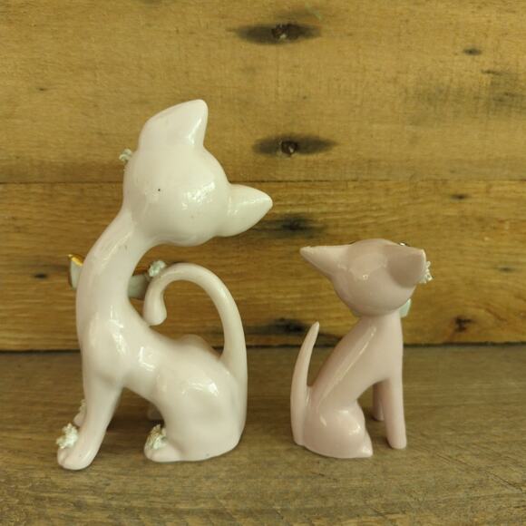 Vintage 1950s Thames Ceramic Spaghetti Cats Figurines Rhinestone Eyes Gold Bows - Picture 3 of 10